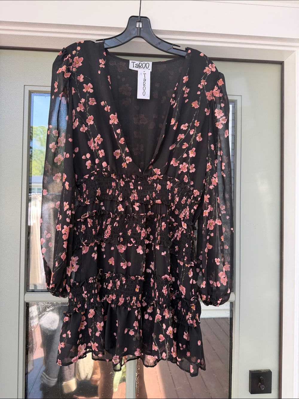 Black Mini Dress with Pink Floral Print